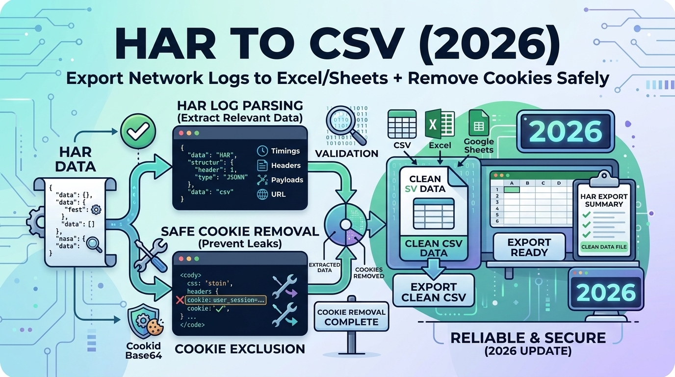 HAR to CSV (2026): Export Network Logs to Excel/Sheets + Remove Cookies Safely
