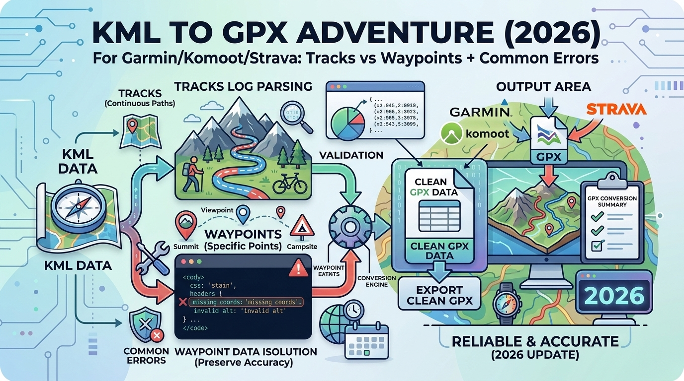 KML to GPX for Garmin/Komoot/Strava (2026): Tracks vs Waypoints + Common Errors