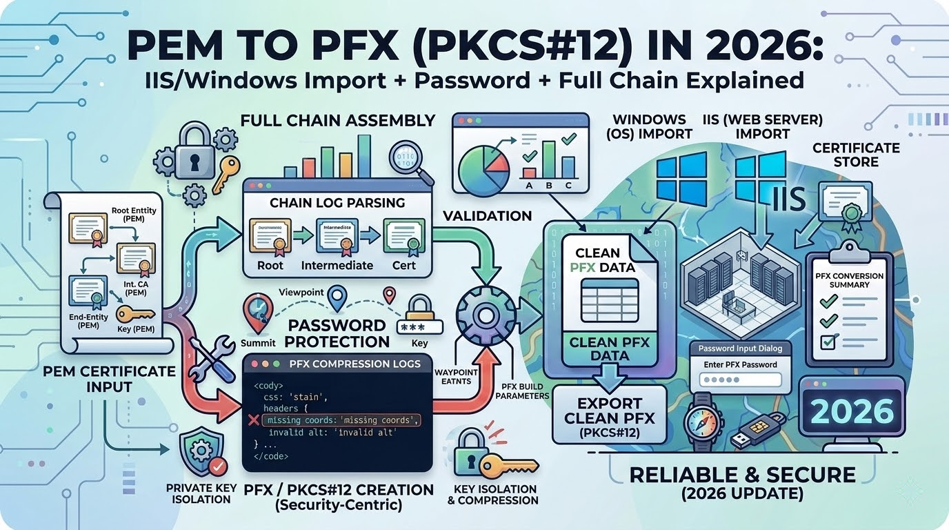 PEM to PFX (PKCS#12) in 2026: IIS/Windows Import + Password + Full Chain Explained