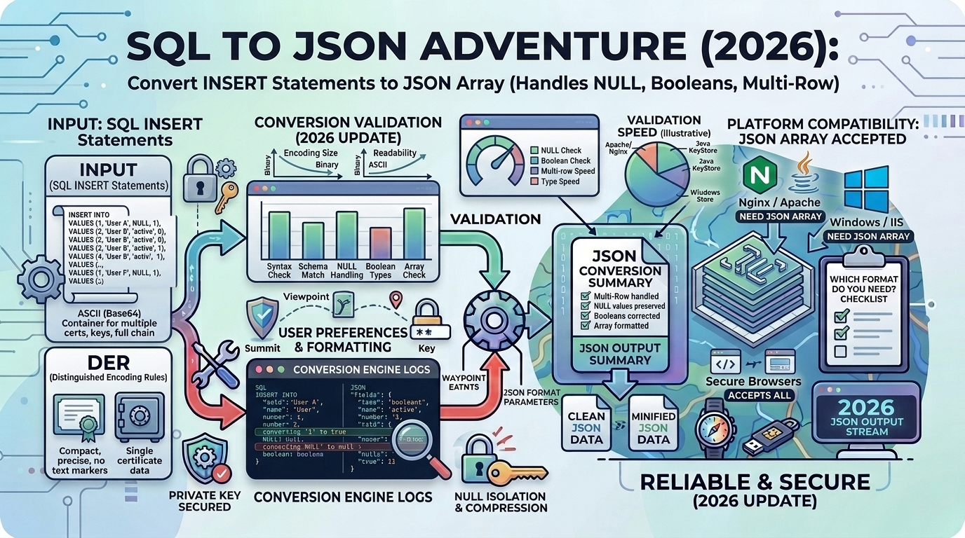 SQL to JSON (2026): Convert INSERT Statements to JSON Array (Handles NULL, Booleans, Multi-Row)
