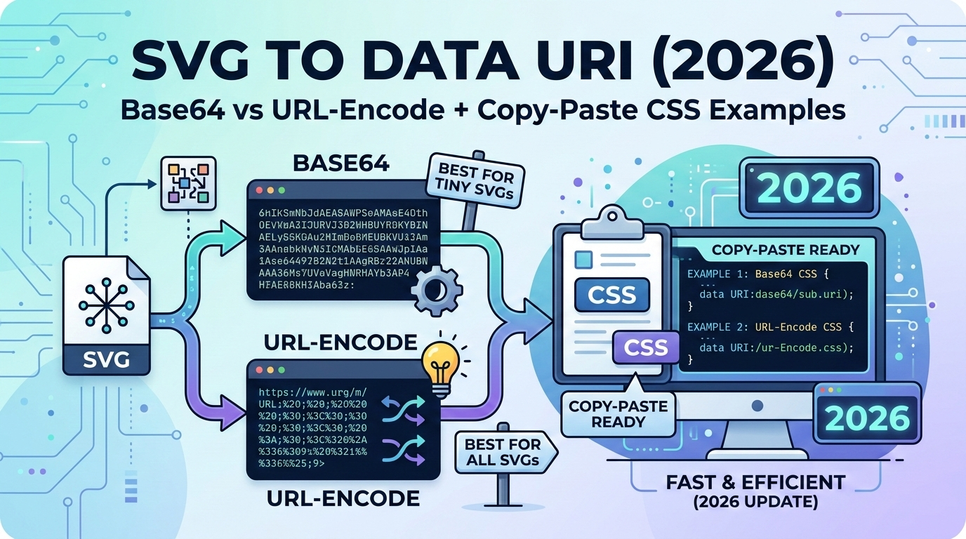 SVG to Data URI (2026): Base64 vs URL-Encode + Copy-Paste CSS Examples